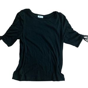 Goldie Black, Short Sleeve Shirt-Tie Sleeve Detail- 100% Pima Cotton-sz Small